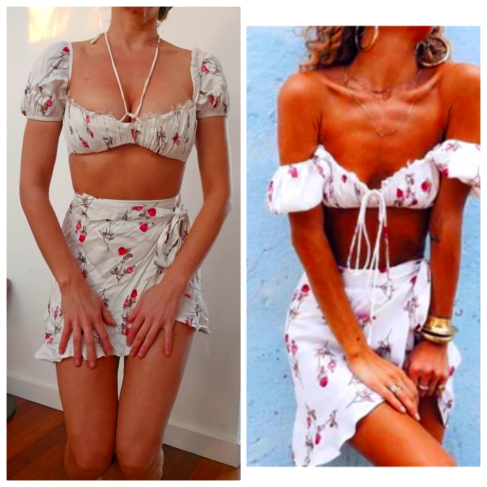 rat & boa rare Bonita white floral print set xxs fits xs